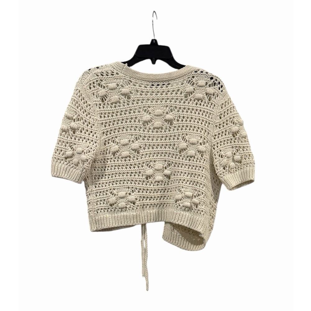 NEW W/O Tags Zara Crochet Cream Short Sleeve Tie Front Cardigan Sweater Small - Picture 5 of 9